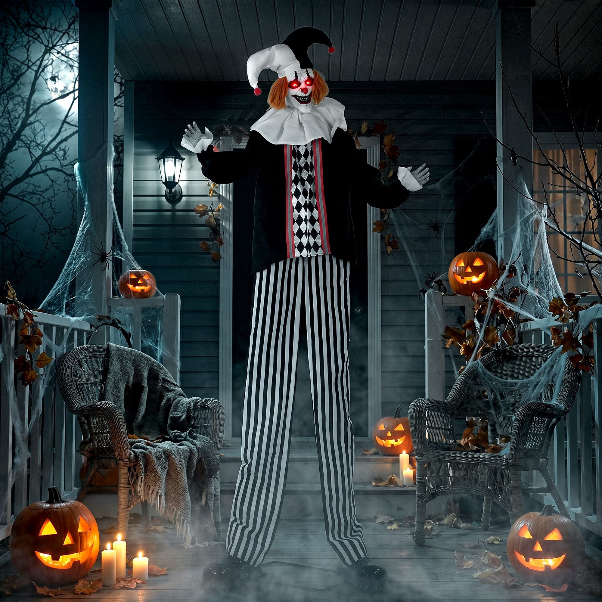 Alvantor Large Inflatable Halloween Decorations Clown LED Yard Decor with Sound Touch Activated Black