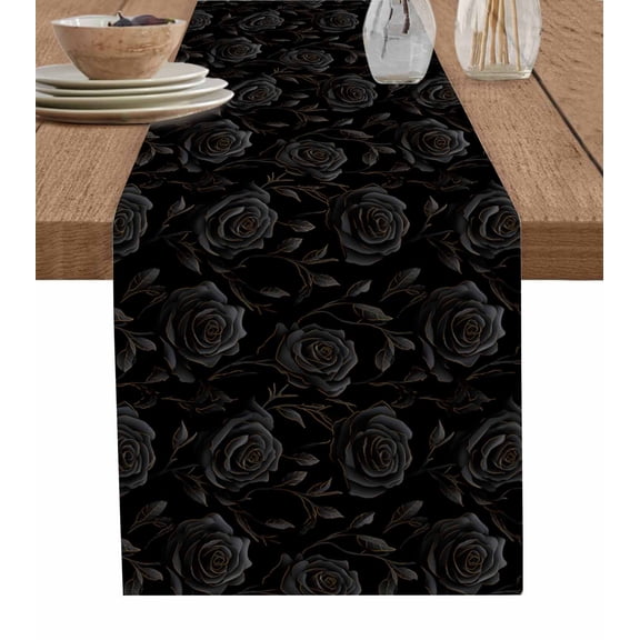 Table Runner Black Rose Table Decoration for Kitchen Dinning Floral Plant Table Decoration for Indoor Outdoor Party Wedding Decor 13x72 Inch
