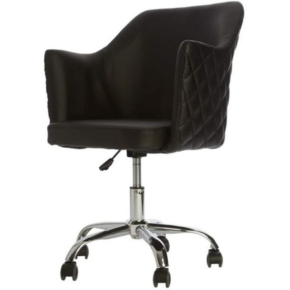 Impressions Vanity Coco Quilted Velvet Desk Chair with Wheels and Adjustable Height (Black)