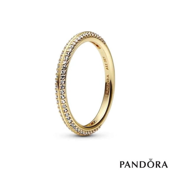 Pandora 14K Gold-Plated Pavé Ring With Clear Cubic Zirconia, Size 56, With Gift Box