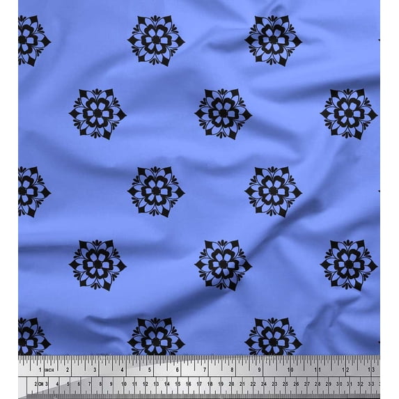 Soimoi Blue Cotton Poplin Fabric Artistic Floral Decor Fabric Printed Yard 42 Inch Wide