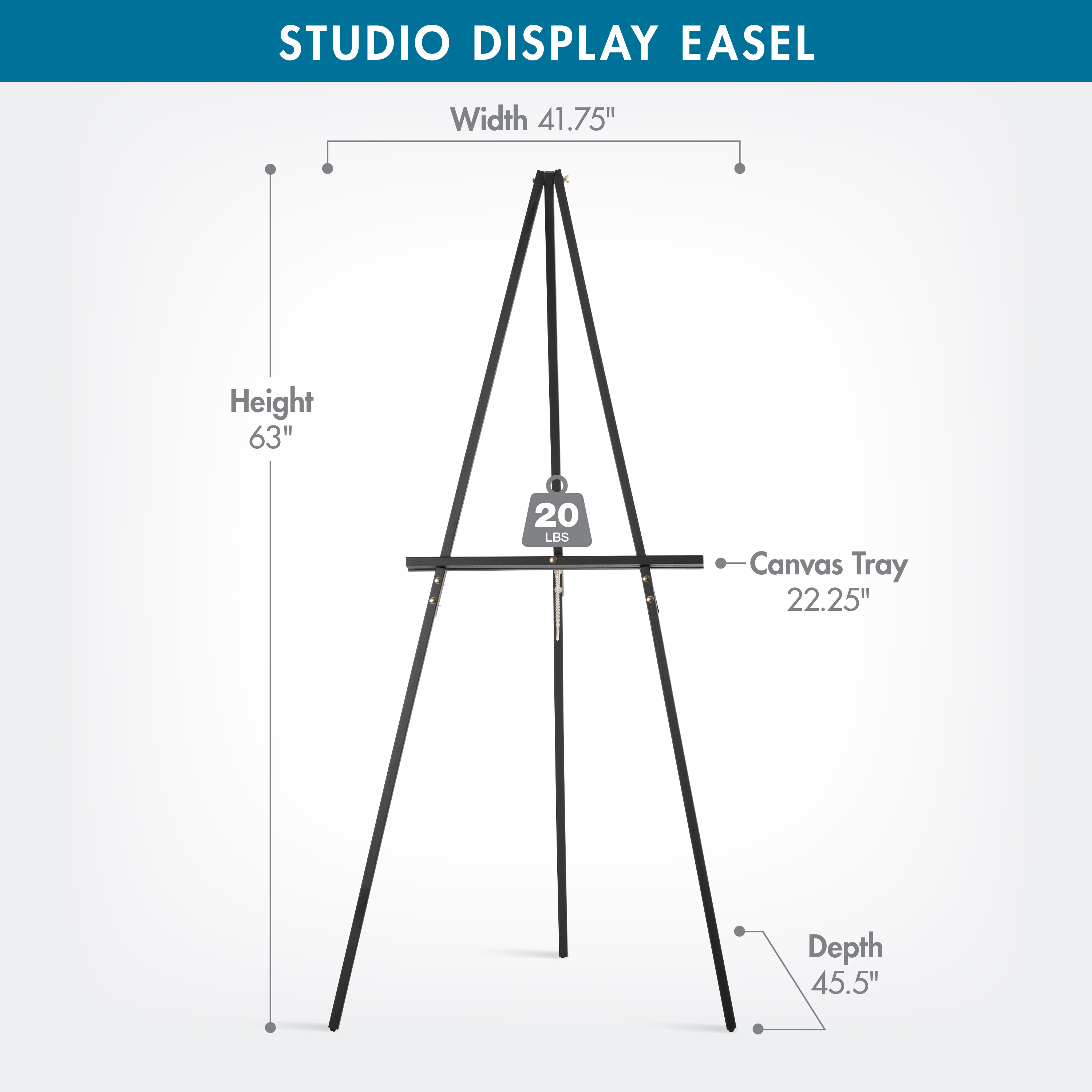 Studio Display Wood Tripod Easel for Posters, Art, Event Signage, Tradeshows, or Seminars (63" Tall), Black