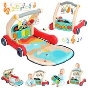 Baby Play Mat, 4 in 1 Baby Gym Activity Center with Musical Light Piano, Baby Learning Walkers for 0-36 Months Infant Toddler