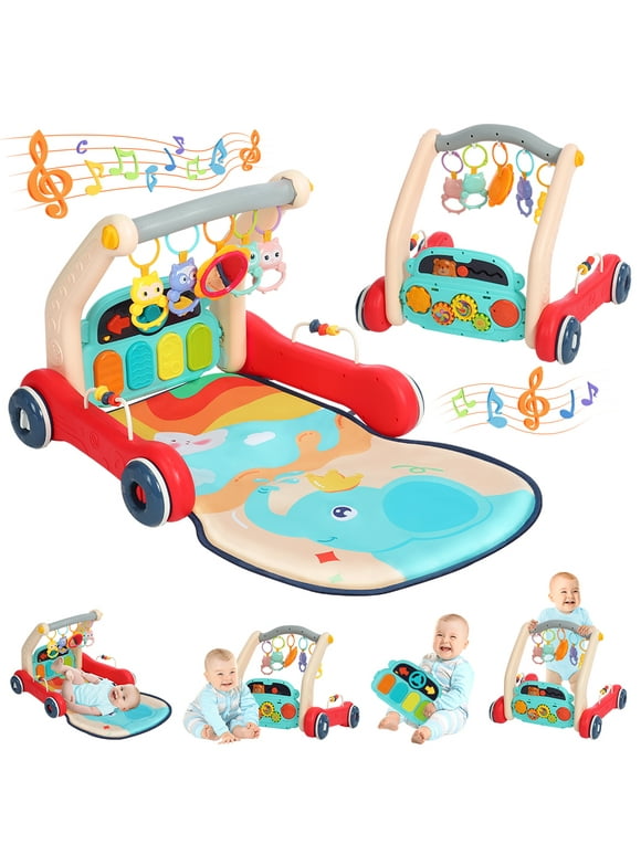 Baby Play Mat, 3 in 1  Baby Gym Activity Center with Musical Light Piano, Baby Learning Walkers for 0-36 Months Infant Toddler