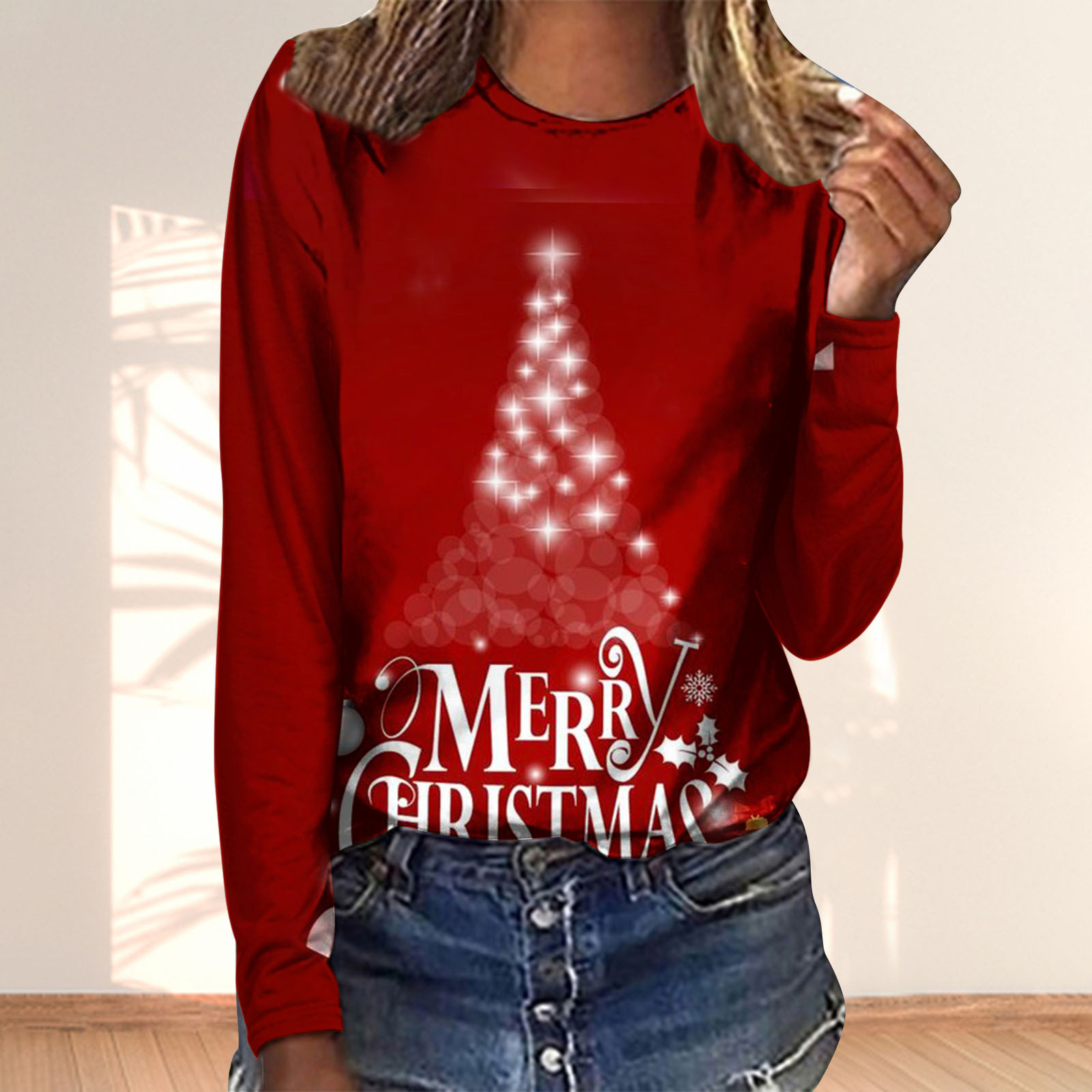 Amtdh Women's Christmas T-shirts Clearance Christmas Tree Print Long ...