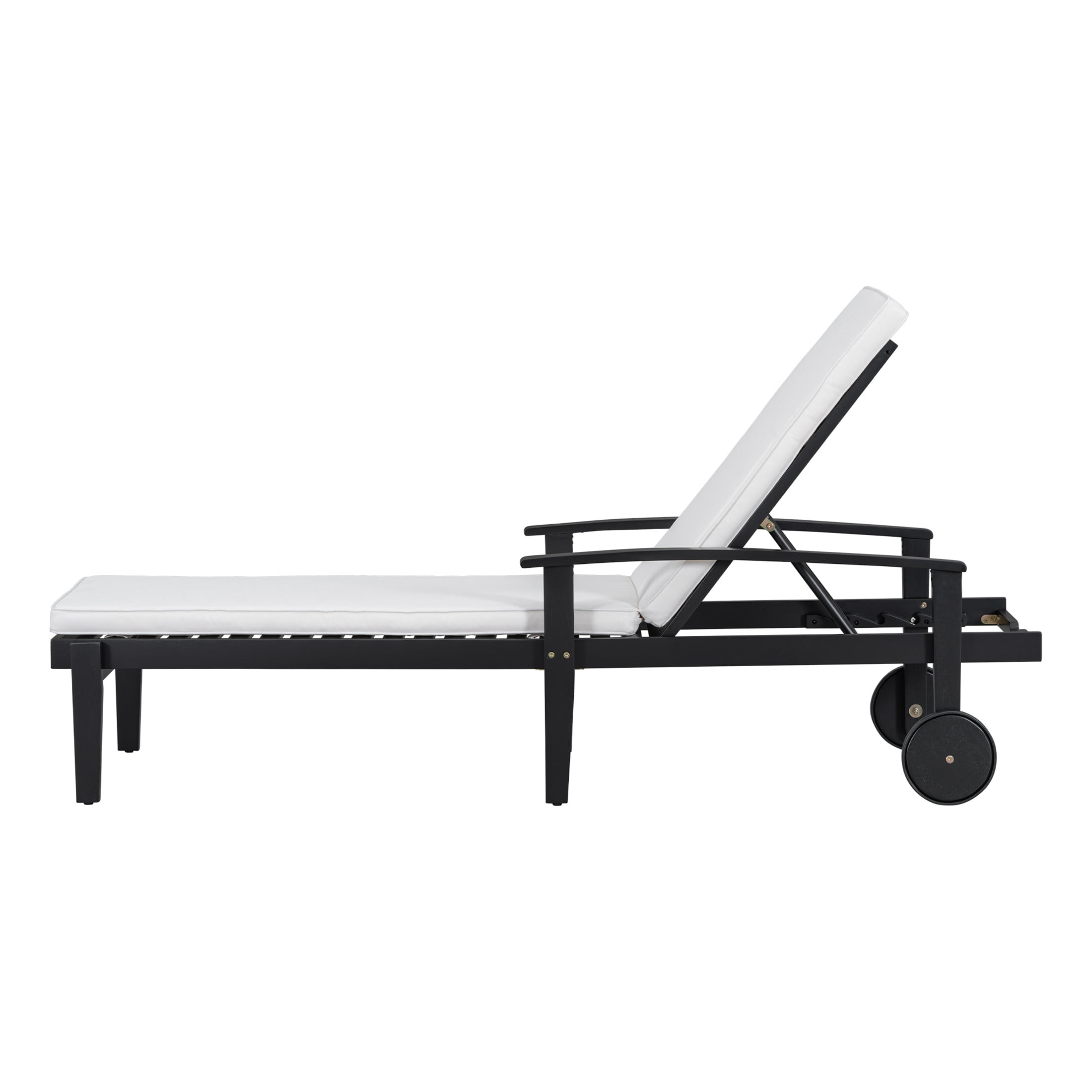 Drezden Outdoor Patio Chaise Lounge with Castors, Acacia Wood, Black + White