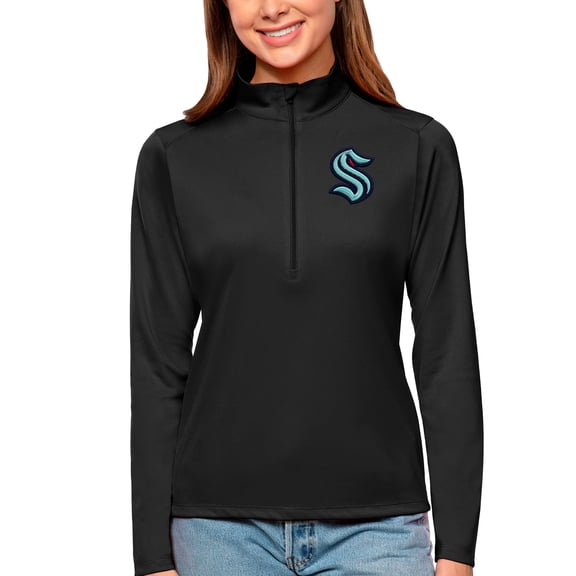 Women's Antigua Black Seattle Kraken Tribute Quarter-Zip Pullover Top