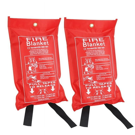 2X Fire Blanket Fiberglass Fire Emergency Blanket Flame Retardant Blanket Emergency Survival Safety Cover