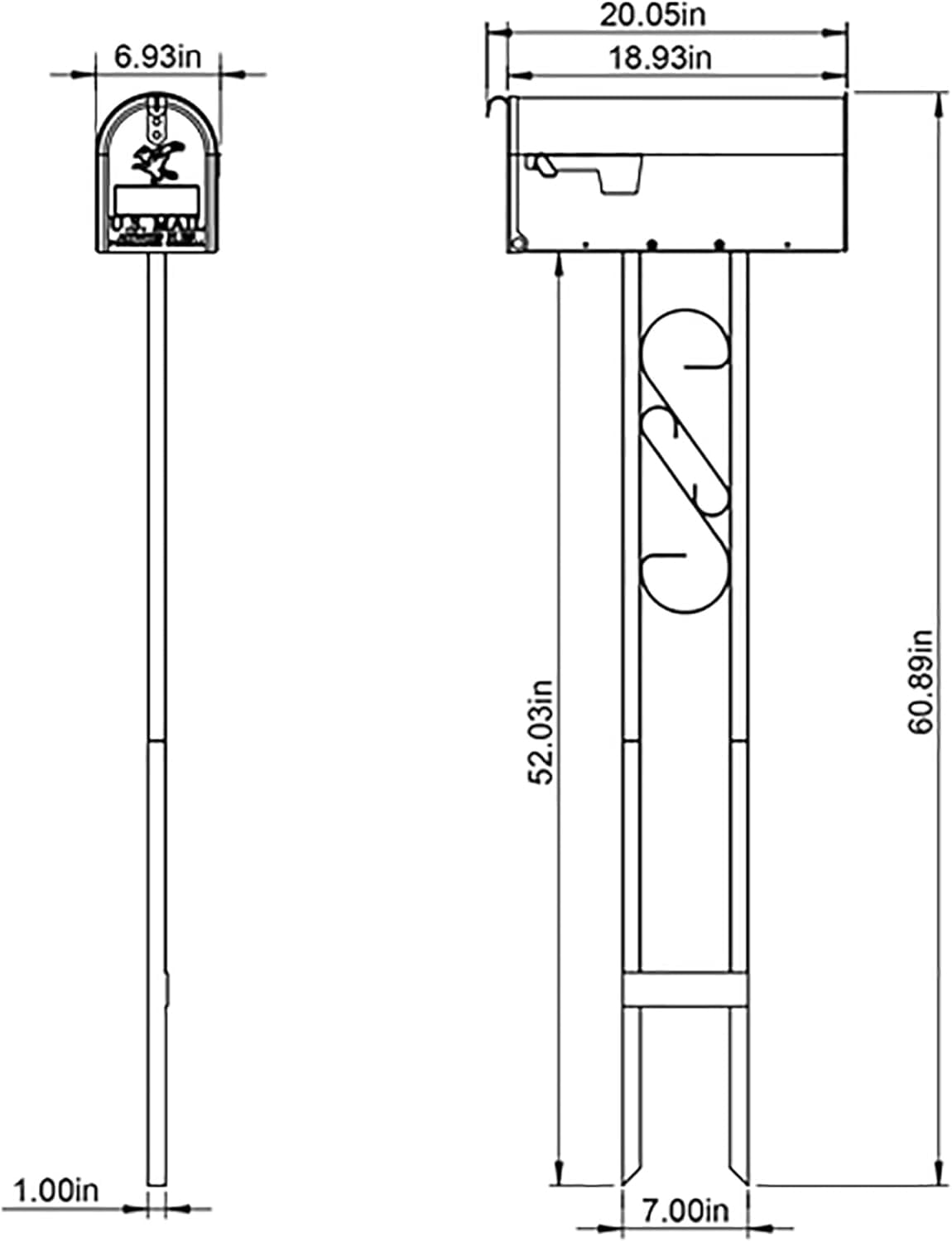 Weather-Resistant Steel Metal Mail Box for Outside with Post, Black, Medium Curbside  Approved
