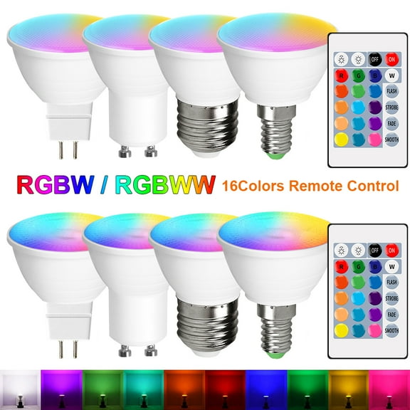 Rosnek E14 E26/E27 GU10 MR16 Dimmable 16 Color Changing Light Bulbs Remote Control LED Spot Light Bulb, 4 Pack