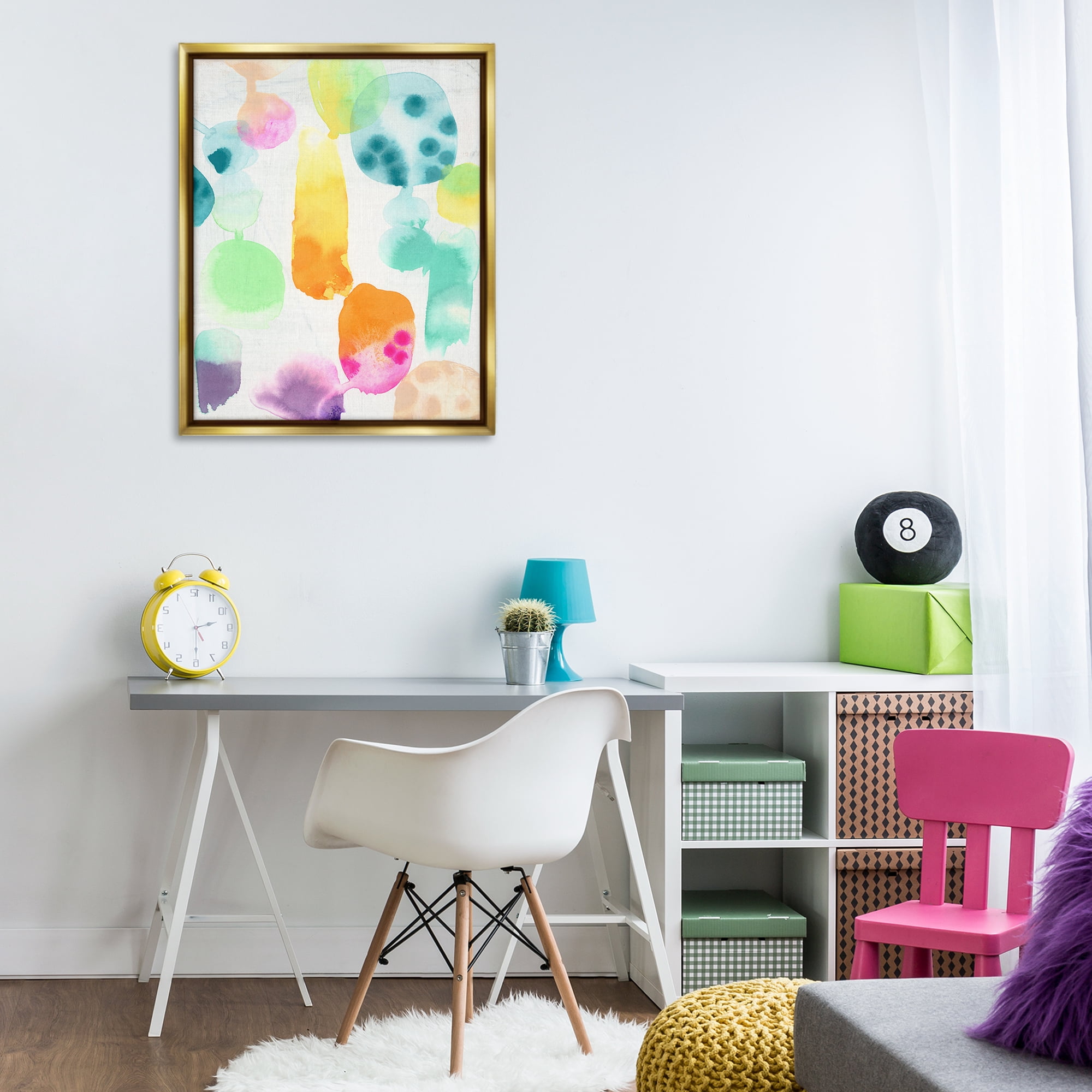 Stupell Industries Pastel Watercolor Pattern Abstract Painting Gold Floater Framed Canvas Art Print Wall Art, 25 x 31