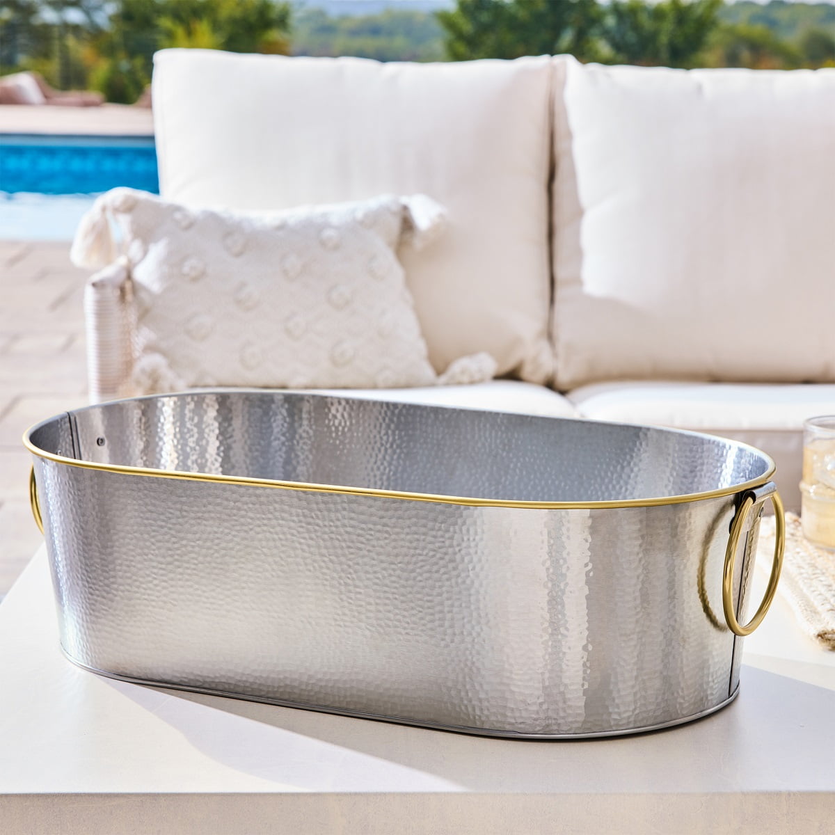 Better Homes & Gardens Stainless Steel Hammered Oval Tub, 20.27 in x 11.22 in