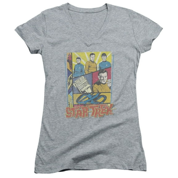 Star Trek Vintage Collage Junior Women's V-Neck T-Shirt Athletic Heather
