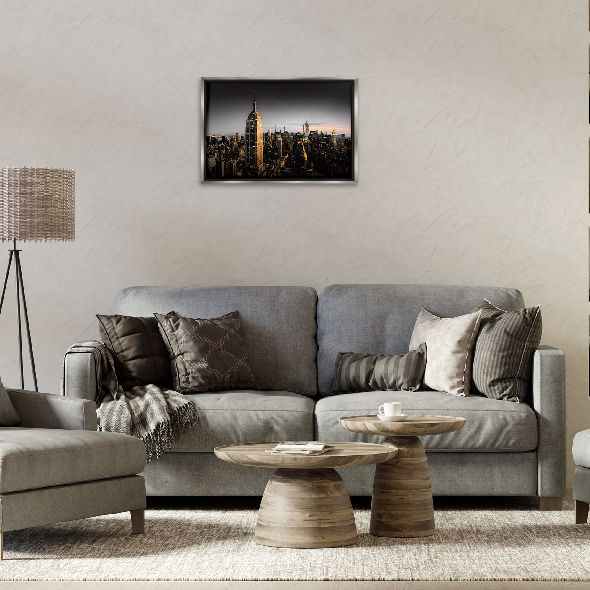 Stupell Industries Aerial City Horizon Scenic & Cityscapes Photography Gray Floater Framed Canvas Art Print Wall Art, 25 x 17