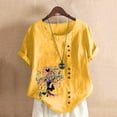 thumbnail image 2 of Gibobby Playera de Verano para Mujer Nueva camiseta algodón informal con estampado Retro literario y artístico elegante para mujer(Amarillo,M), 2 of 4