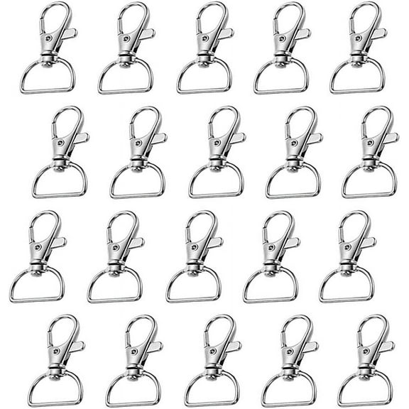 Swivel Clasps Lanyard Snap Hook, 3/4 Inch Metal Lobster Claw Clasp for Jewelry Making 20pcs Keychain Clip Hook with D Rings for Purse Hardware Sewing Craft Project Silver (20pcs Silver)