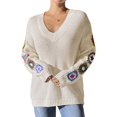 thumbnail image 2 of Suéteres de Punto de Larga con Estampado Floral Bohemio Clásico para Mujer, Estilo Informal, para Otoño e Invierno 2025. Albaricoque S, 2 of 8
