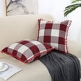 thumbnail image 3 of PiccoCasa 2Pcs Buffalo Check Plaid Pillow Covers 18" x18" Cushion Covers, Burgundy Beige Red, 3 of 6