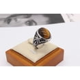 thumbnail image 3 of PAMTIER Unisex Stainless Steel Vintage Classic Royal Coconut Tree Flower Pattern Carved Oval Cut Brown Gemstone Signet Ring Silver Size 12, 3 of 4