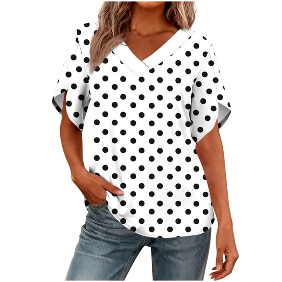zbxnLI Womens Fashion Cute Shirt Top V Neck Summer Puff Short Sleeve Outfits Comfort Casual Loose Tops for Women