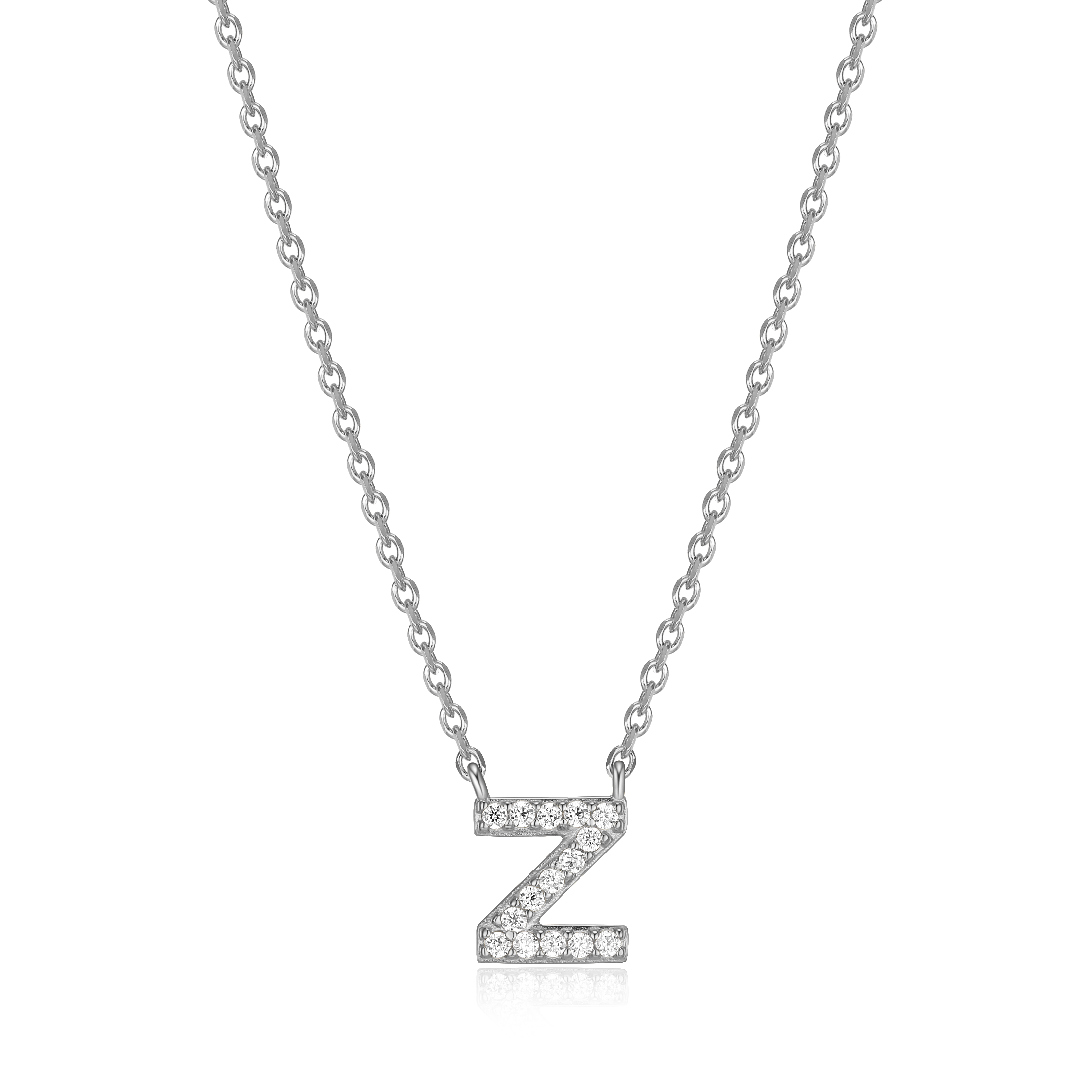 Forever Facets Initial "Z" CZ Necklace in Sterling Silver, Adult Female