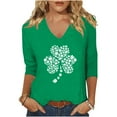 thumbnail image 2 of Besolor T-Shirts Manches 3/4 pour Femmes Imprimé Trèfle Été Col Rond Graphique, 2 of 3