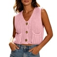 thumbnail image 6 of Cable Knit Sleeveless Vest for Women V Neck Button Down Soft Loose Knit Waistcoat Casual Daily Fall Winter Layering Sweater Gilet Pink, 6 of 9