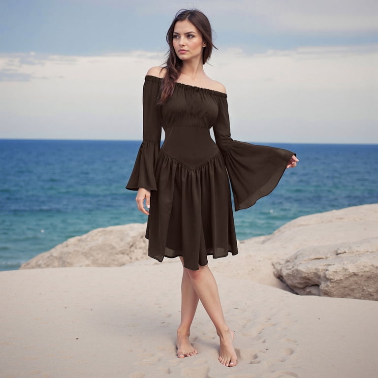 scarlet darkness dress Women Renaissance Costume Underbust Pirate Peasant High Low with Pockets seam pockets 9) Flared A Scarlet Darkness Renaissance Dress Women
