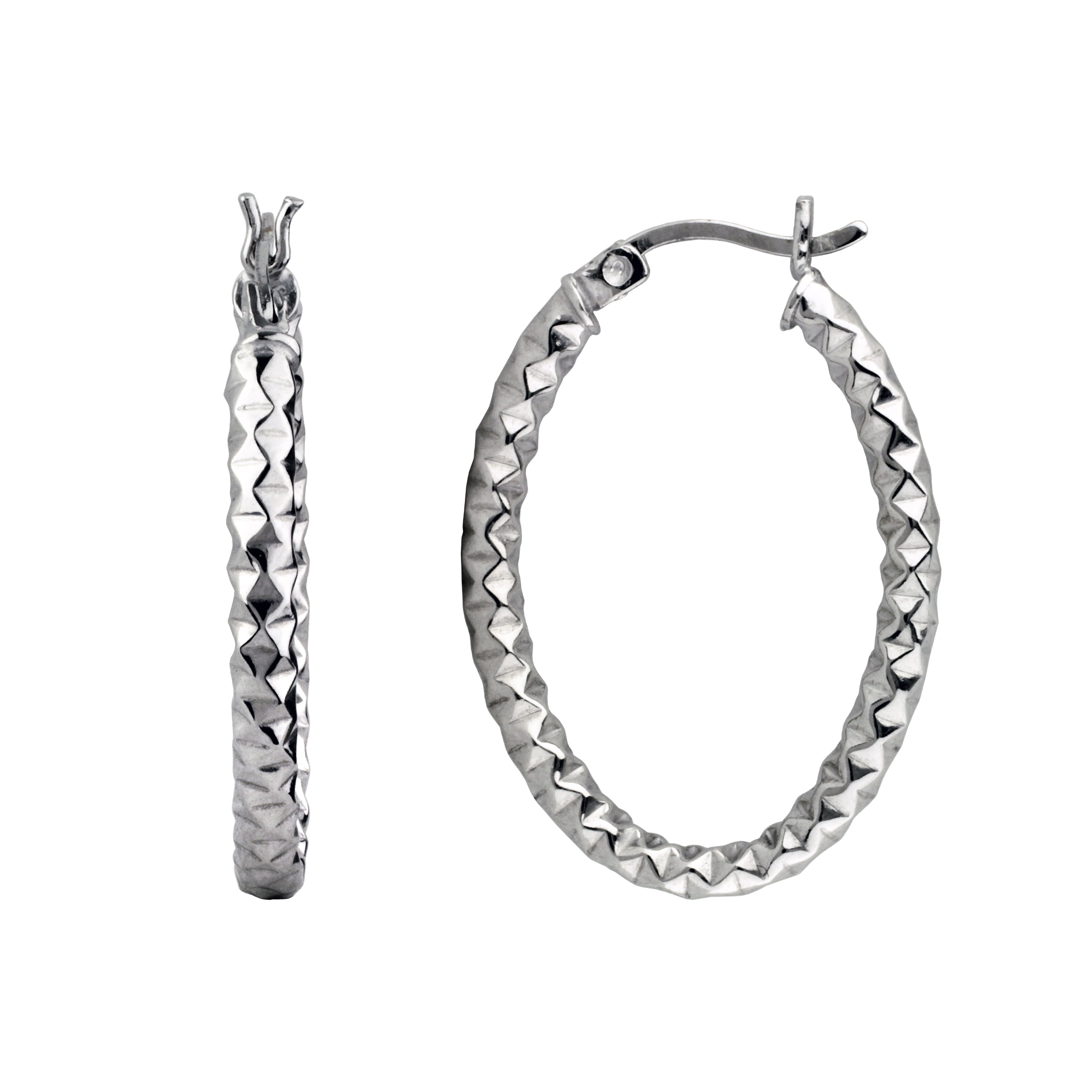 Brilliance Fine Jewelry Sterling Silver Oval Diamond Cut Hoop Earrings