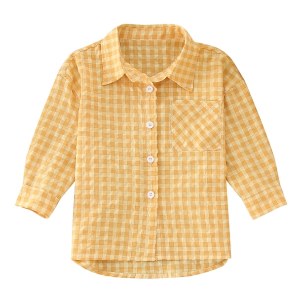 Gibobby Playera Termica Para Niños Primavera otoño niños pequeños niñas camisa de manga larga estampado a cuadros camisa Tops prendas de vestir para niños ropa(Amarillo, 4-5 Años)