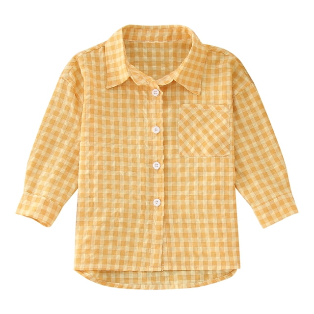 Gibobby Playera Termica Para Niños Primavera otoño niños pequeños niñas camisa de manga larga estampado a cuadros camisa Tops prendas de vestir para niños ropa(Amarillo, 4-5 Años)