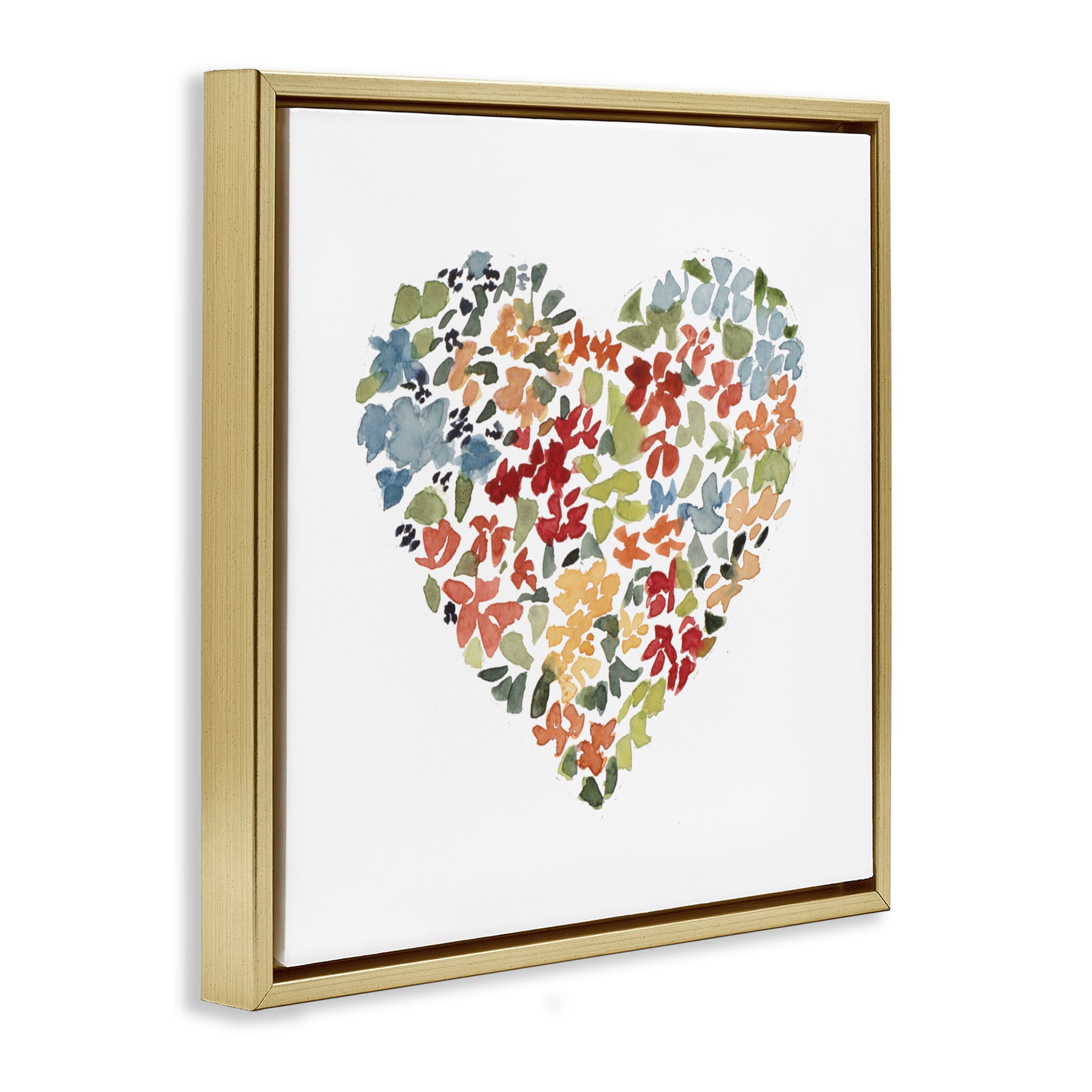 Stupell Industries Blooming Earth Tone Heart Gold Framed Floater Canvas Wall Art, design by Lanie Loreth