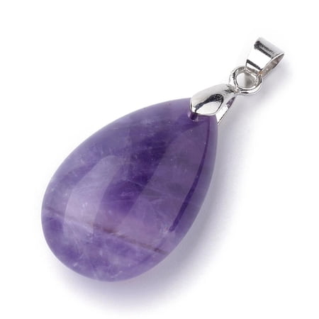 10pc Natural Amethyst Pendants with Alloy Findings teardrop Platinum 23~24x14x8mm Hole: 4x5mm