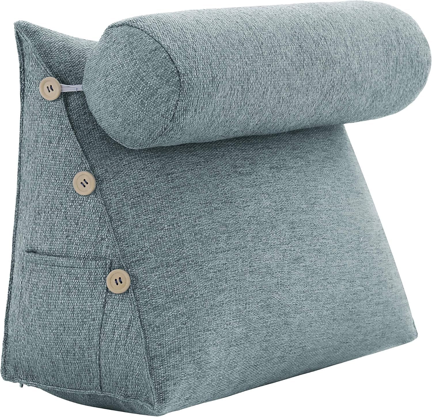 Reading Pillow for Adults Linen Back Pillow for Bed Sitting Up Wedge Pillow with Removable Washable Cover for Reading, Watching TV and Relaxing, Grey