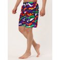 thumbnail image 2 of Pantalones cortos de baño de verano para hombre Pantalones cortos de tablero a rayas de bloque de color con cordón de cintura elástica Púrpura M Unique Bargains Pantalones, 2 of 6