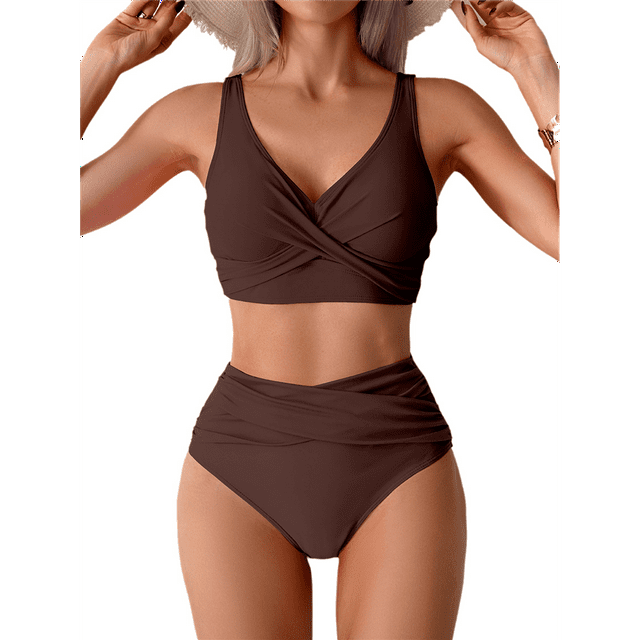Women's Bikini Sets Two Piece Swimsuit High Waisted V Neck Twist Front Adjustable Spaghetti Straps Bathing Suit