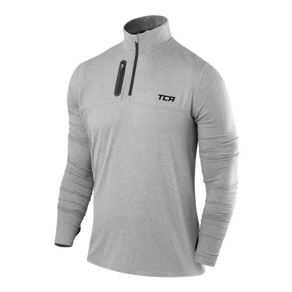 TCA Men's Fusion Pro Quickdry Long Sleeve Half-Zip Running Shirt - Heather Gray, Small
