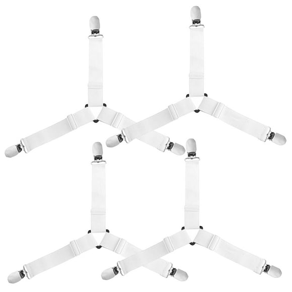 Attaches Triangulaires Ajustables pour Draps (Lot de 4, Blanc) - Pinces en Nylon/PP/acier Inoxydable pour des Draps Ordonnés, Supports de Literie Antidérapants pour Garder le Linge de Lit Propre, Solution Rapide pour des Lits Sans Dégâts