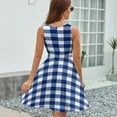 thumbnail image 6 of Modern Navy Blue White Buffalo Check Geometric Plaid Women's Tank Dress V Neck Sleeveless Summer Sundress, 6 of 7