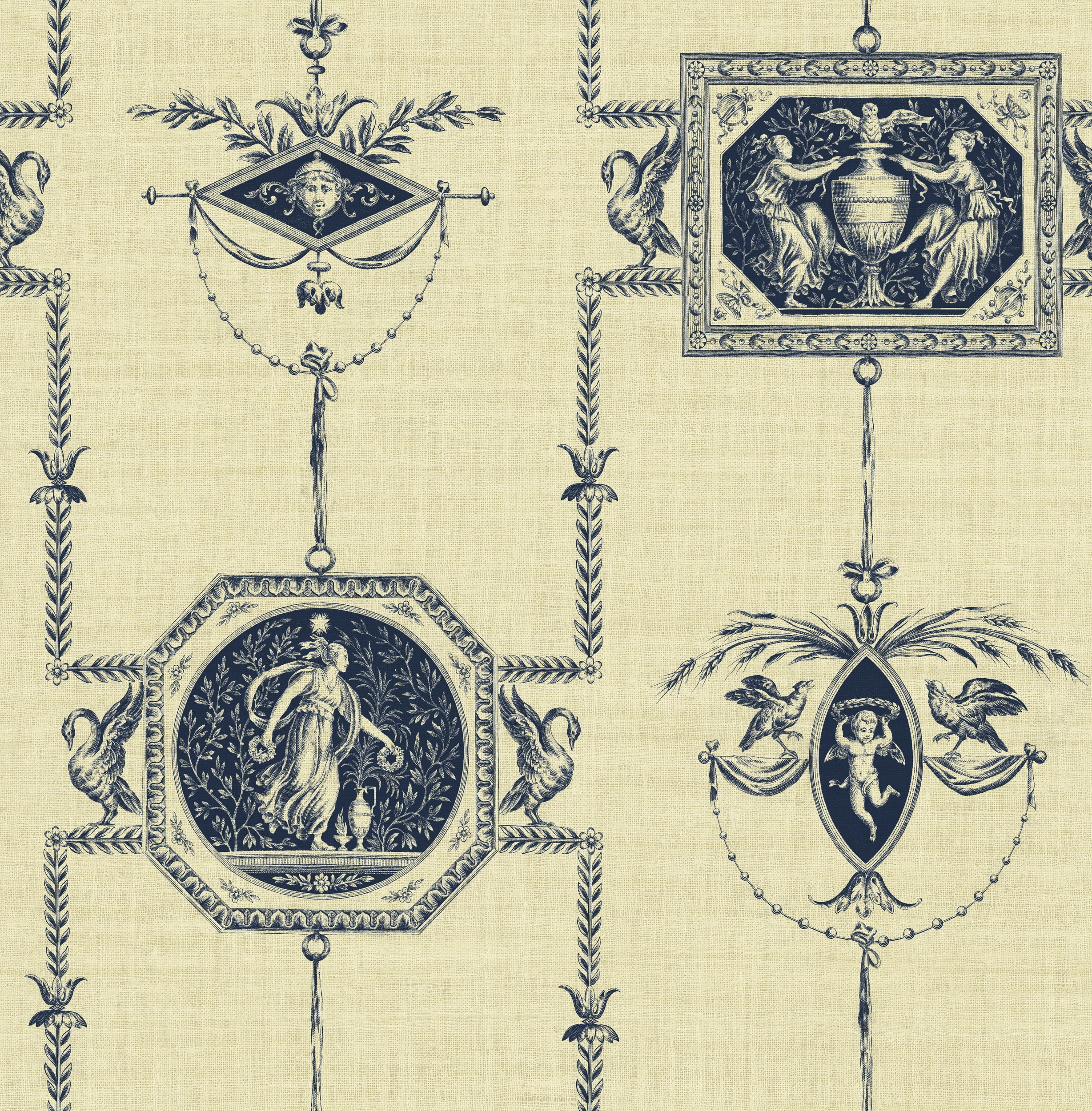 Cape Cod Toile Wallpaper Bolt Midnight Blue