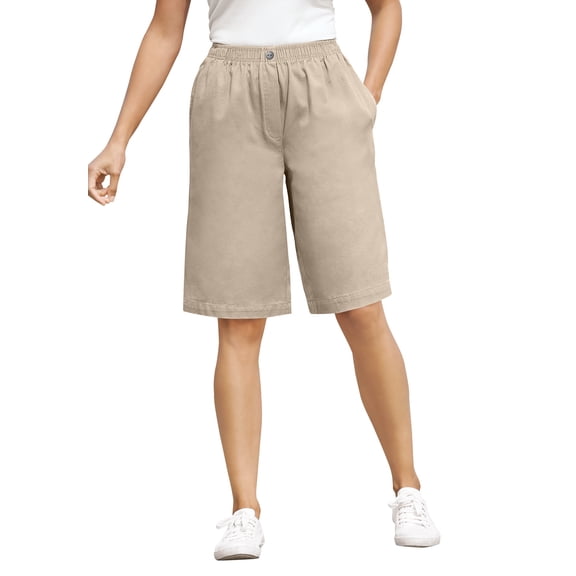 Woman Within Plus Size 7-Day Elastic-Waist Pull-On Cotton Denim Shorts