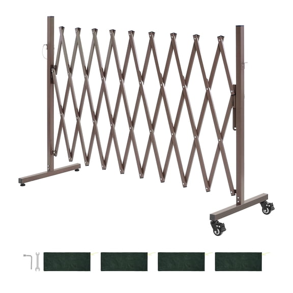 KFFKFF Expandable Barricade, 10FT Adjustable Safety Barrier, Mobile Folding Gate with Locking Wheels, Portable Metal Traffic Fence for Outdoor Spaces and Stairways