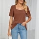 thumbnail image 3 of Gibobby Playera de Verano para Mujer Tops de color sólido para mujer, camisetas casuales de manga corta con cuello cuadrado, blusas holgadas, Tops(Marrón,XL), 3 of 5