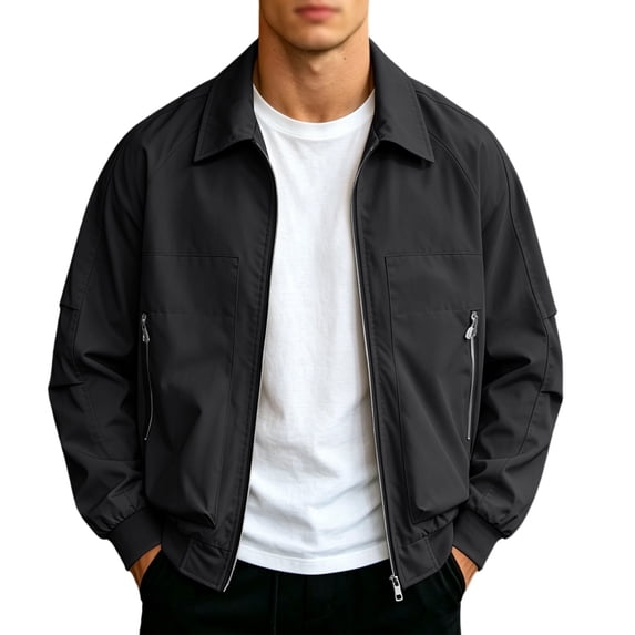 LWITHSZG Plus Size Bomber Jacket Men Collared Zip up Casual Outerwear Fall Winter Lightweight Jackets with Zipper Pockets XXL