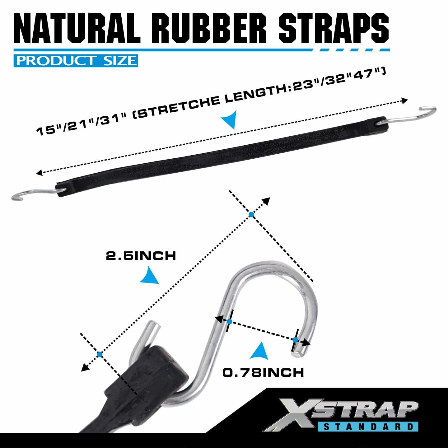 XSTRAP Multipack Heavy Duty Adjustable Rubber Bungee Cords with S Hooks, 15"", 21"", 31"" Tie-Down Straps for Securing Tarps, Canvases, Cargo, Weather-Resistant and Durable
