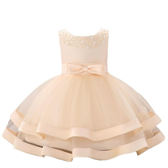 HNMKIU Elegant Flower Girls Wedding Party Pageant Dress For Baby Toddler 3 To 9 Years With Bow And Butterfly Detail Rose Gold,0-3 Months