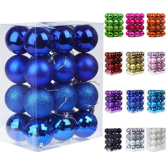 Emopeak 24Pcs Christmas Balls Ornaments for Xmas Christmas Tree - 4 Style Shatterproof Christmas Tree Decorations Hanging Ball for Holiday Wedding Party Decoration (Navy Blue, 1.6 ""/4.2CM)