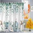 thumbnail image 2 of Fall Thanksgiving Shower Curtain, Teal White Pumpkin Shower Curtains Set with Hooks, Floral Sage Green Eucalyptus Leaves Waterproof Fabric Bathroom Curtains Decor Home Accessories,Stall 36 X 72 Inch, 2 of 8