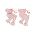 thumbnail image 2 of Baby Toddler Girl Easter Outfits 3 6 12 18 Months Letter Rabbit Print Short Sleeve Romper Flare Pants Headband 3Pcs Clothes Set, 2 of 9