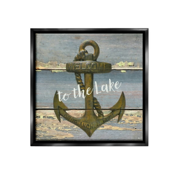 Stupell Industries Rustic Welcome Anchor Nature Painting Black Floater Framed Canvas Art Print Wall Art, 18 x 18